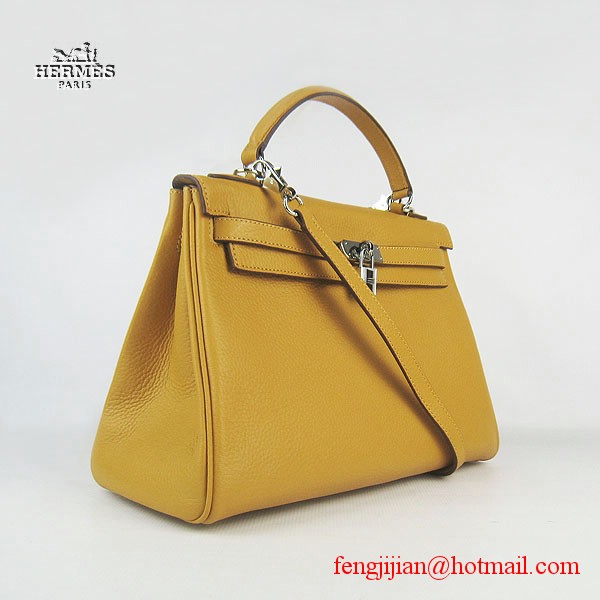 Hermes Kelly 32cm Togo Leather Bag Yellow 6108 Silver Hardware Hermes Kelly 32cm Togo Leather Bag Yellow 6108 Silver Hardware